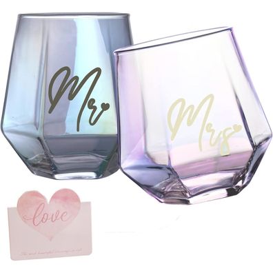 Irisierende Hochzeits-Weingläser Mr and Mrs Geschenk-set für Paare
