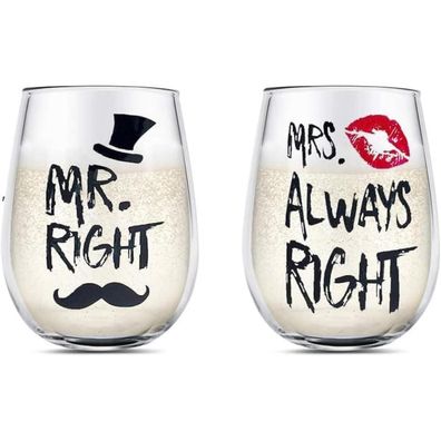 Yalucky Mr Right Mrs Always Right Weingläser Set Paare Geschenk Jahrestag