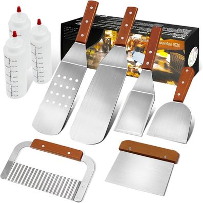 Maikehigh Grillspachtel Plancha Kit Edelstahl 9-teilig Profi Grillbesteck