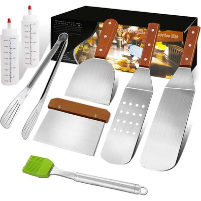 Grillspachtel Set Edelstahl 8-teilig BBQ Plancha Zubehör