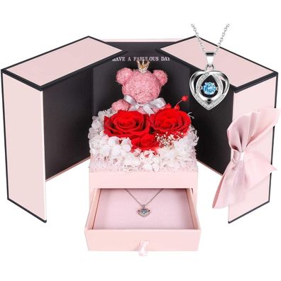 ADDWel Ewige Rose Damen Herz Halskette 925 Silber Rote Infinity Rose Geschenke
