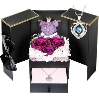 ADDWel Ewige Rosen Damen Halskette Silber 925 Rote Infinity Rose Geschenkbox