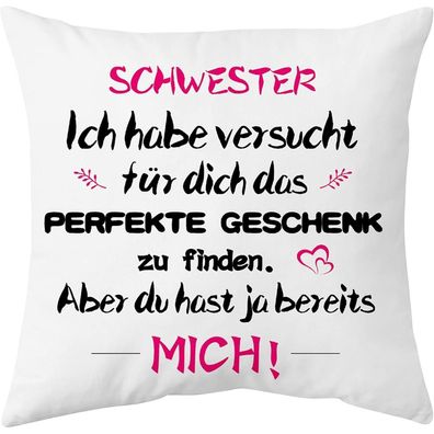 Schwester Geschenk Kissenbezug 40x40cm Weiß Weihnachten Geburtstag