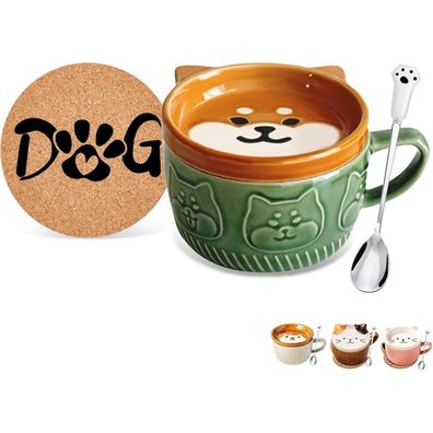 Süße Tier Kaffeetassen Set mit Deckel, Keramik Teetassen für Weihnachtstag