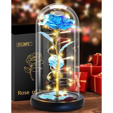 Ewige Rose im Glas LED beleuchtet Geschenkbox Blau Valentine