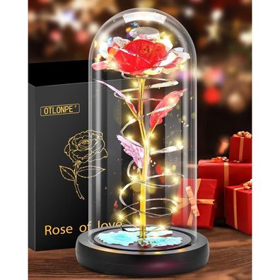 Ewige Rose im Glas mit LED Licht Rot Geschenk Mutter Weihnachten Valentine