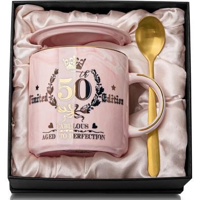 Geschenk 50 Geburtstag Frau Marmor Kaffeetasse Gold Geschenkbox Rosa