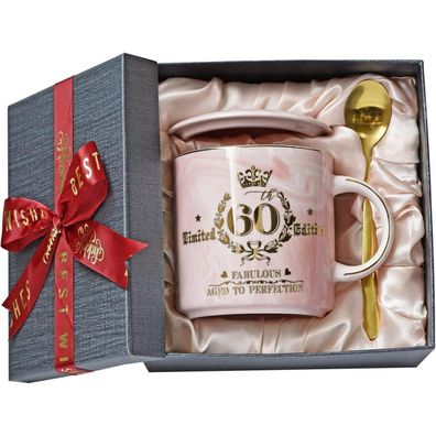 Geschenk 60 Geburtstag Frau 400ml Rosa Marmor Kaffeetasse Golddruck