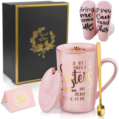 Gold Print Keramik Tasse Teetasse Schwester Socken Löffel 400 ml