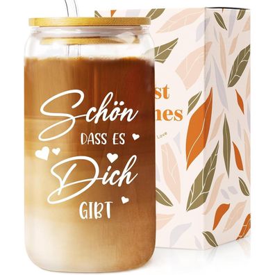 Juratar Cocktailgläser Geschenkset 16 oz - Glasbecher mit Deckel und