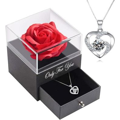 Handgefertigte konservierte Rosen Schmuck-Geschenkbox mit Splitter Halskette für