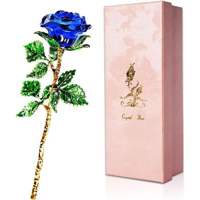 Blaue Kristallrose Geschenk K9 Rosenfigur Wunschkarte Ewige Blume