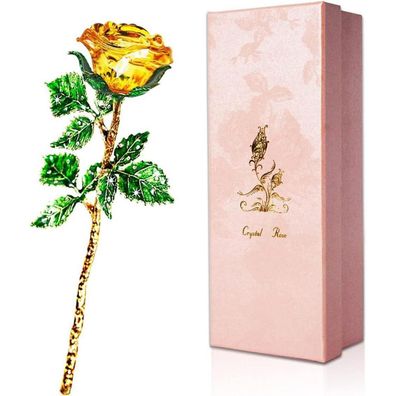 Gelbe Rose K9 Kristallrose 3D Glasrose Blume Geschenk für Frauen