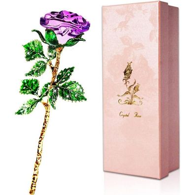 Kristall Rosen mit Geschenkbox, Ewige Blume, Geschenke Muttertag Rose Lila