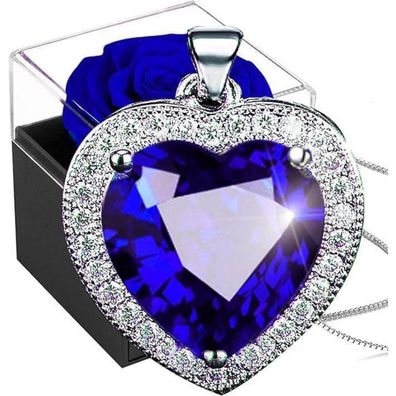 Ewige Rose Kette Silber 925 Geburtsstein Halskette Blaue Infinity Rosen