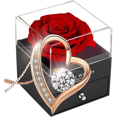 Ewige Rose Geschenkbox mit Halskette, Forever Red Rose 925 Sterling Silber