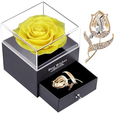 Ewige gelbe Rose in Geschenkbox mit Brosche für sie Valentinstag Muttertag