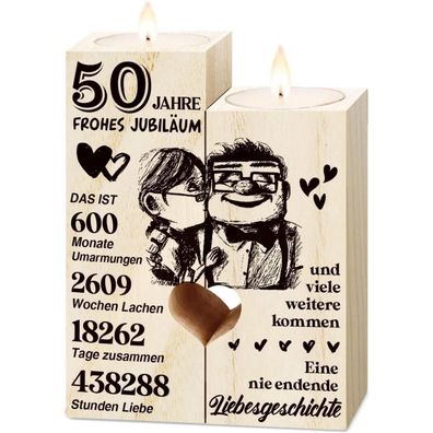 Goldene Hochzeit 50. Jahrestag Kerzenständer Deko aus Holz