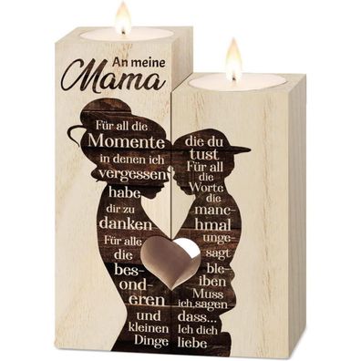 Holz Kerzenhalter Mama Geschenk Geburtstag Muttertag Weihnachten 12x9x4,5cm