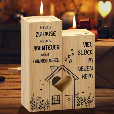 Kerzenhalter Einweihungsgeschenk Neue Wohnung Glück Teelichthalter Holz