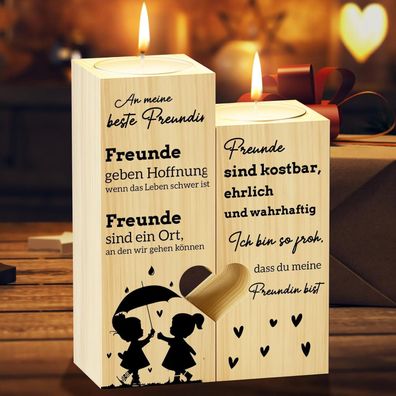 KAAYEE Herzförmiger Kerzenständer für Freundin - Holz Teelichthalter Set