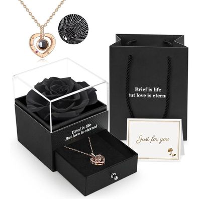 ADAZ Ewige echte Rose mit I Love You Halskette Geschenkbox