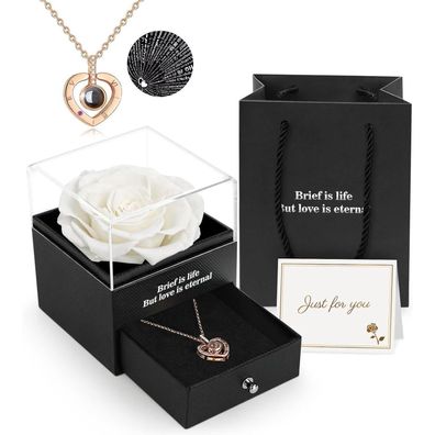 Ewige echte Rose I Love You Halskette konservierte Blumen Geschenkbox