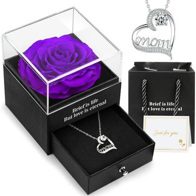 Ewige Rose Muttertagsgeschenk 'Mom' Halskette Lila Box
