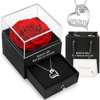 Muttertagsgeschenke Ewige Rose mit Halskette Geschenk für Mutter Rot