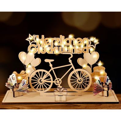 Fahrrad Geldgeschenke Holz LED Lichterkette für Geburtstag