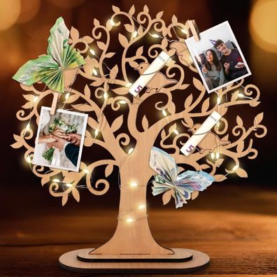 Geldbaum Holz LED Lichterkette Geldgeschenke Hochzeit Geburtstag