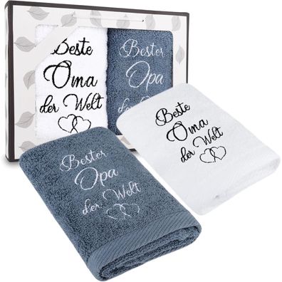 Oma Opa Handtuch Set 2 Stück 35 x 75 cm Geschenkbox Bestickte Geschenke