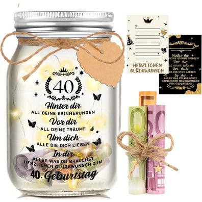 LED Flaschenlicht 40. Geburtstag Geschenk Leuchtflasche Geldgeschenk