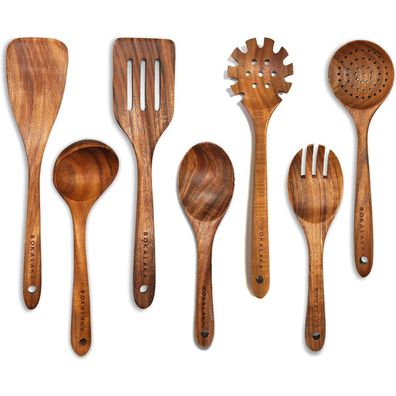 7-teiliges Holzlöffel-Set Teakholz Küchenhelfer Kochutensilien