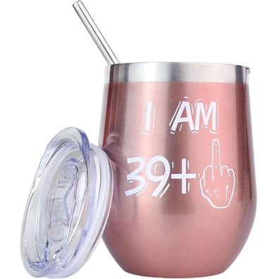 Bokalaka 40. Geburtstagsgeschenk Frauen Edelstahl Weinbecher 350ml 12OZ Weinglas