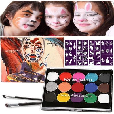 Halloween Kinderschminke Set Face Body Paint 15 Farben Schminkpalette 2 Pinsel