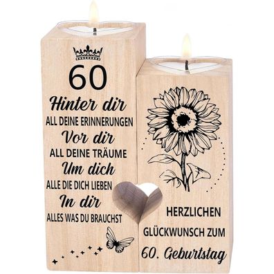 60. Geburtstag Frau Kerzenhalter Holz Geschenk Deko Mama Schwester
