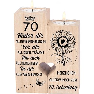 Kerzenhalter Holz Herzform Teelichthalter 70. Geburtstag Deko Geschenk Frau