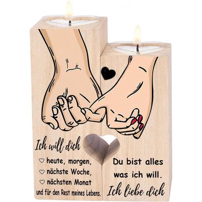 Liebe Dich Kerzenhalter Holz 10x4,5x12cm Jahrestag Hochzeitstag Geschenk
