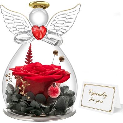 Ewige Rose Engel Geschenk für Mama Oma, Forever Rose im Glas, Ewige