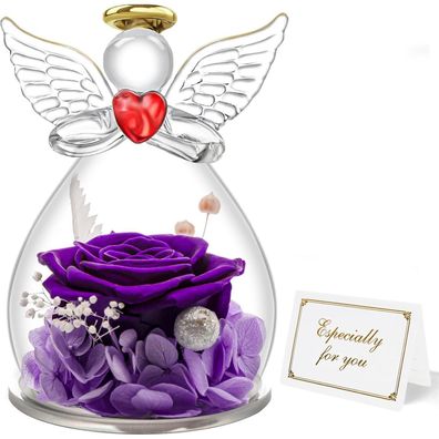 Engel Rose Ewige Blume Geschenk für Mama Oma in Glas - Violet