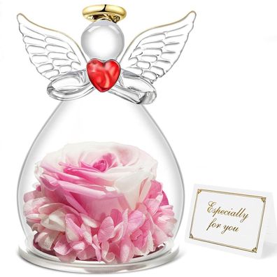 Ewige Rose Engel Figur Geschenk für Mama Oma Weiß + rosa