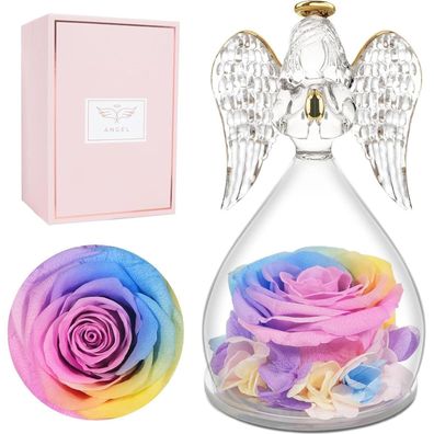 Miofula Engel Figur Ewige Rose Geschenke Frauen Mama Glaskuppel Valentinstag