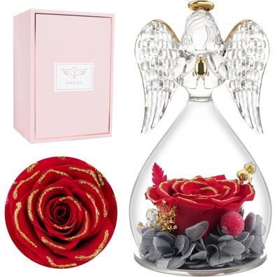Ewige Rosen Engel Geschenkbox Mutter Geburtstag Rot Gold inkl. Karte