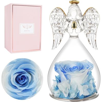 Ewige Rose Engel Figur Geschenk Mutter Jahrestag Valentinstag Weiß Blau