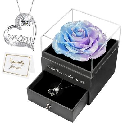 Muttertag Beste Mama der Welt Ewige Rose Halskette Geschenk Blau Violett