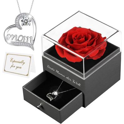 Muttertag Beste Mama Ewige Rose Halskette Geschenkbox Rot