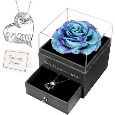 Miofula Ewige Rose Geschenk für Mama, Handgefertigte Echte Rose mit Halskette