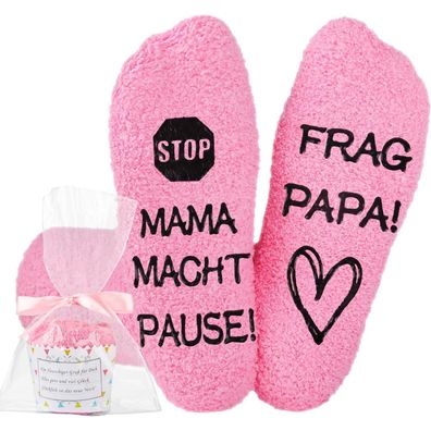 Jeasona Mama Korallenvlies Socken rutschfeste Sohle lustiger Spruch Geschenk für