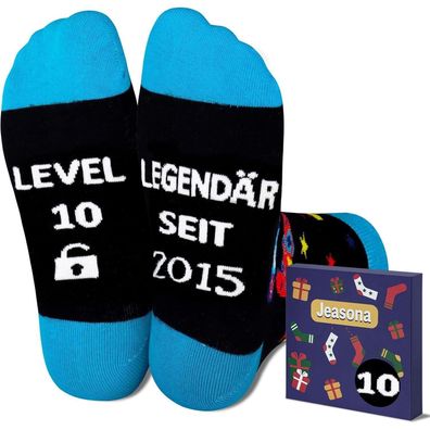 Jeasona Geschenk Junge 10 Jahre Geburtstag Socken Coole Jungs Motiv Schwarz Blau